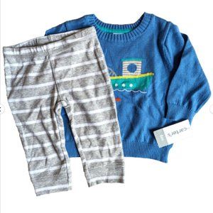 NWT Carter's Baby Boys 2-PC Knit Pullover Sweater & Pant Set Blue Cardig…